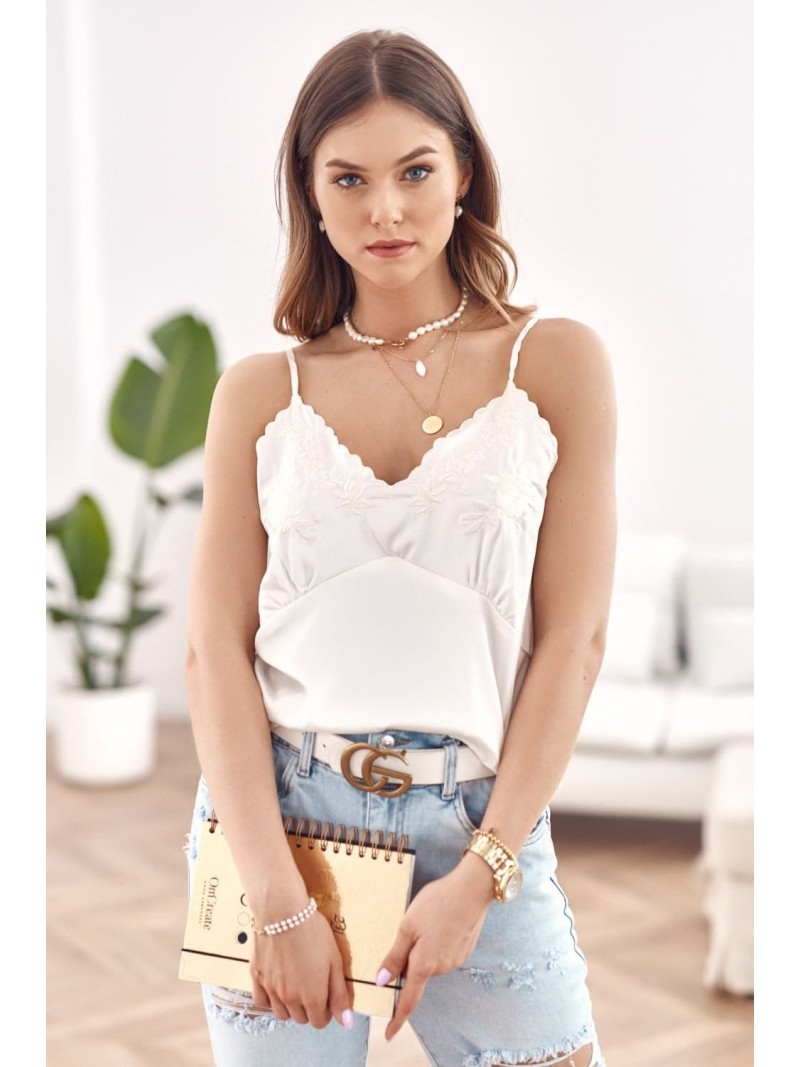 Lingerie top with embroidered neckline, cream 6978 - Online store - Boutique